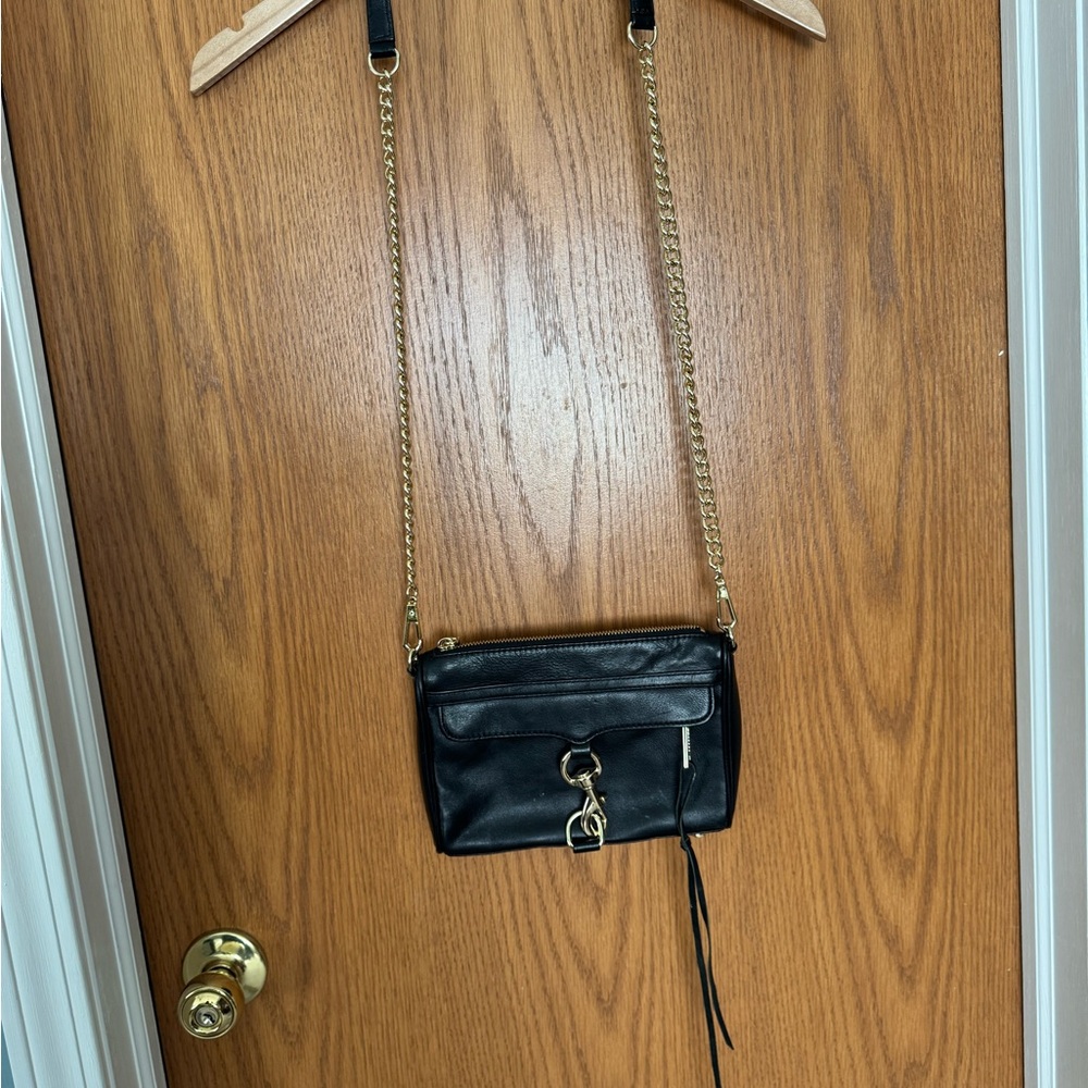 Rebecca Minkoff Elegant Black and Gold Crossbody Bag with Chain Strap